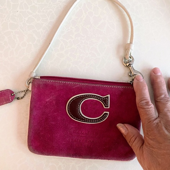 Pink suede Coach Mini bag wristlet - Picture 1 of 10